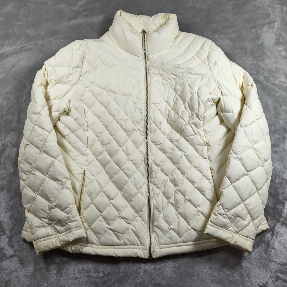 Pendleton Diamond Quilted Down Puffer Jacket Women XL Ivory Lightweight Full Zip